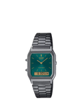 Casio Vintage Uhr mit grünem Zifferblatt und silbernem Armband (britische Marke)