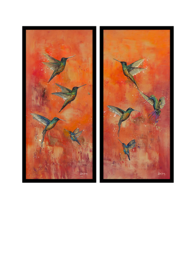 John Lewis John Lewis Laure Bury 'Nature's Realm I' Framed Wall Art, Set of 2, 103.5 x 48.5cm, Orange/Green- Buy online at McGrocer