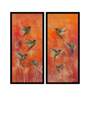 John Lewis Laure Bury 'Nature's Realm I' Framed Wall Art, Set of 2, 103.5 x 48.5cm, Orange/Green