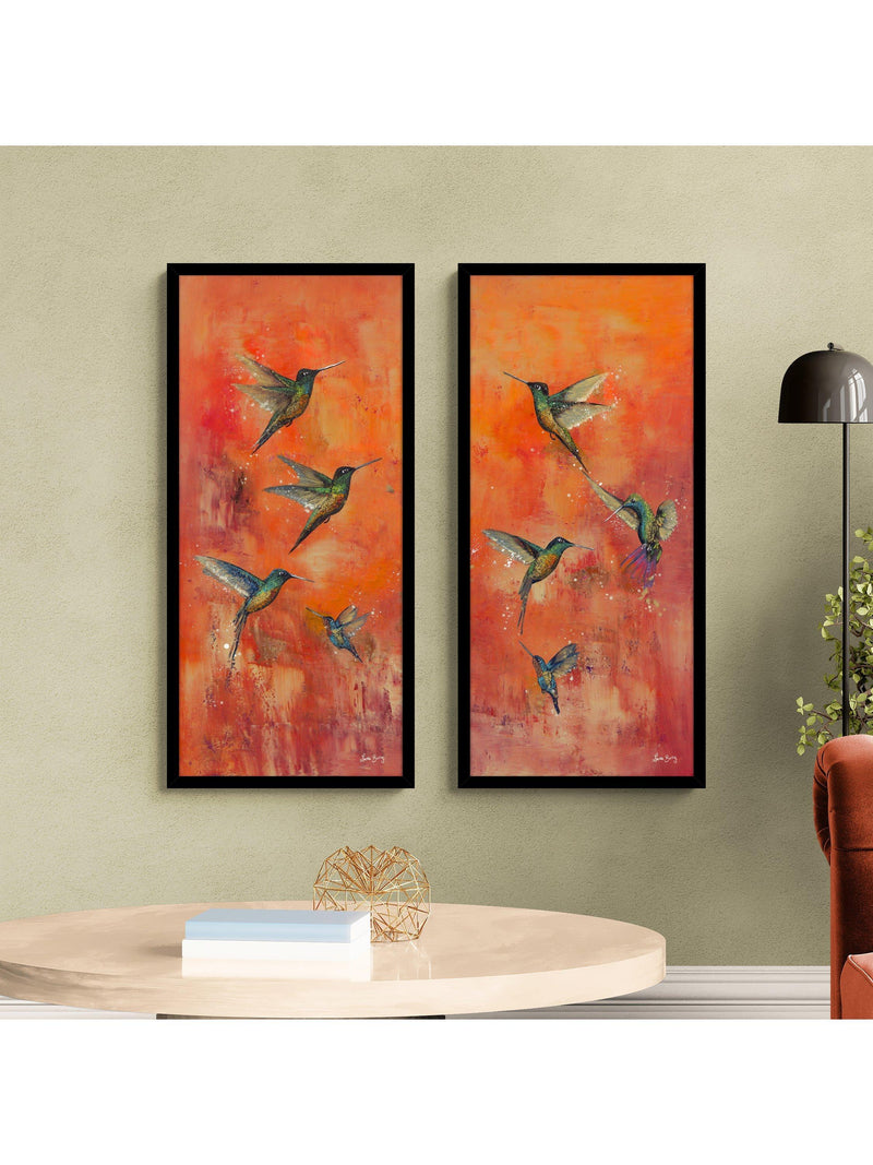John Lewis Laure Bury 'Nature's Realm I' framed print, set of 2, 103.5 x 48.5cm, orange/green, UK version