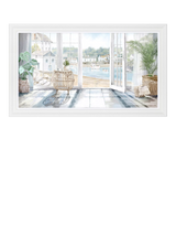 John Lewis John Lewis Richard Macneil 'Harbour View' Framed Print, Blue/White, 110 x 60cm- Buy online at McGrocer