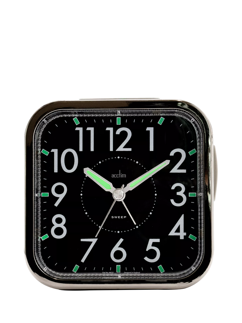Acctim analogue square alarm clock black with luminous hands (British brand)