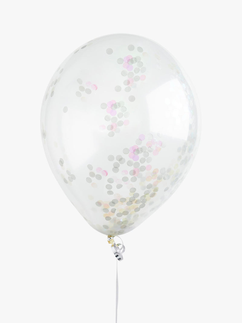 Silver and Iridescent Confetti-Filled Latex Balloons Pack of 5