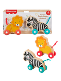 Fisher-Price wooden push along animals lion and zebra pack (British brand)