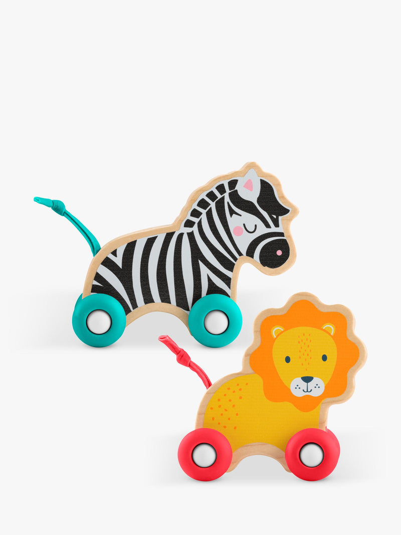Fisher-Price wooden push along animals lion and zebra pack (British brand)