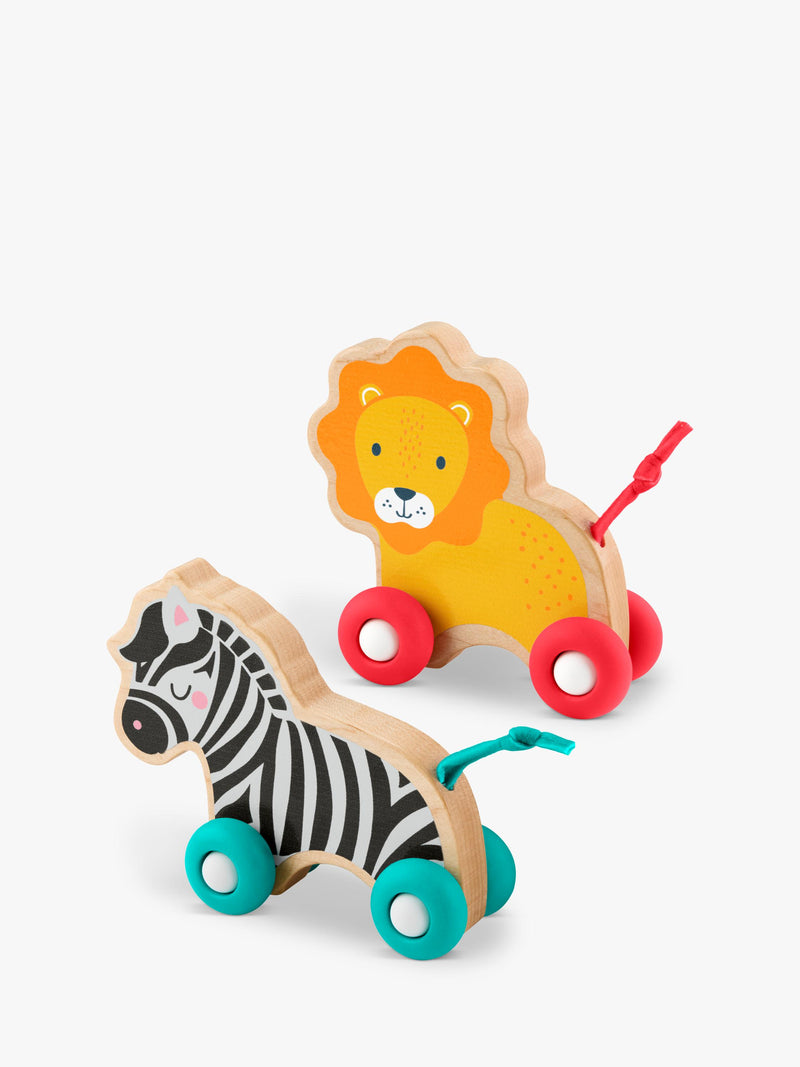 Fisher-Price wooden push along animals lion and zebra pack (British brand)