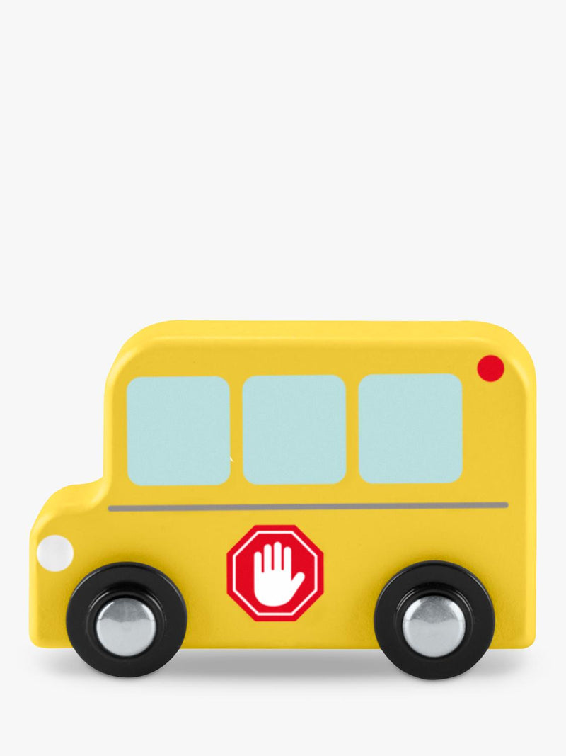 Fisher-Price wooden vehicle pack with fire truck, police car, school bus (British brand)