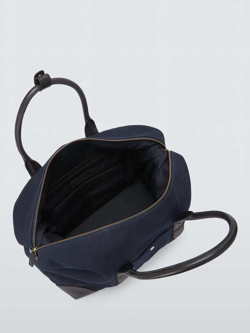 John Lewis cotton canvas overnighter bag with leather corners, UK version