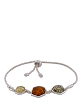 John Lewis Be-Jewelled Baltic Amber 3 Stone Chain Bracelet, Silver/Cognac- Buy online at McGrocer