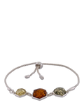 Be-Jewelled Amber 3 Stone Chain Bracelet, Silver/Cognac (British brand)