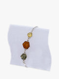 Be-Jewelled Amber 3 Stone Chain Bracelet, Silver/Cognac (British brand)