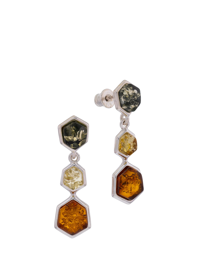 Be-Jewelled geometric cut Baltic amber triple drop earrings - British product