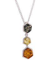 John Lewis Be-Jewelled Baltic Amber 3 Stone Pendant Necklace, Silver/Cognac, 46cm- Buy online at McGrocer