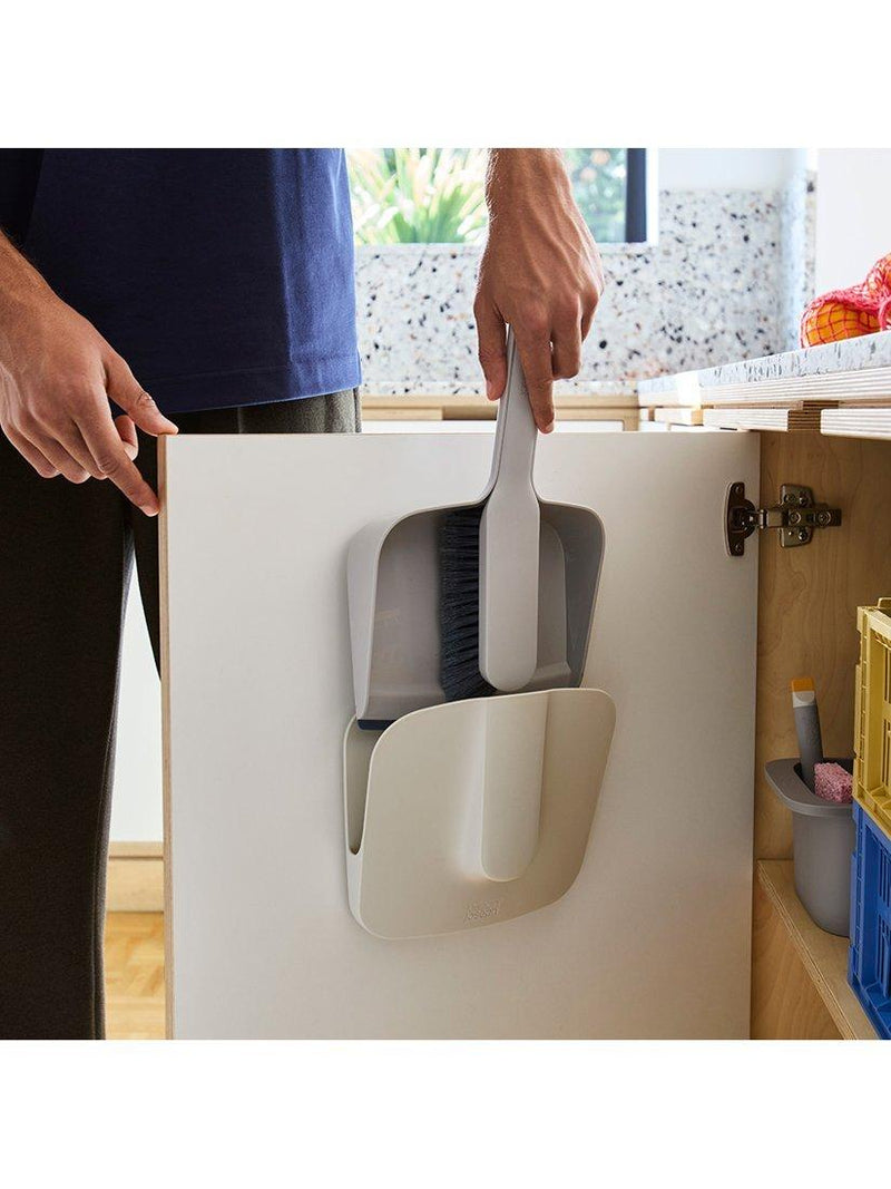 Joseph Joseph wall mounted dustpan and brush, stone, UK version