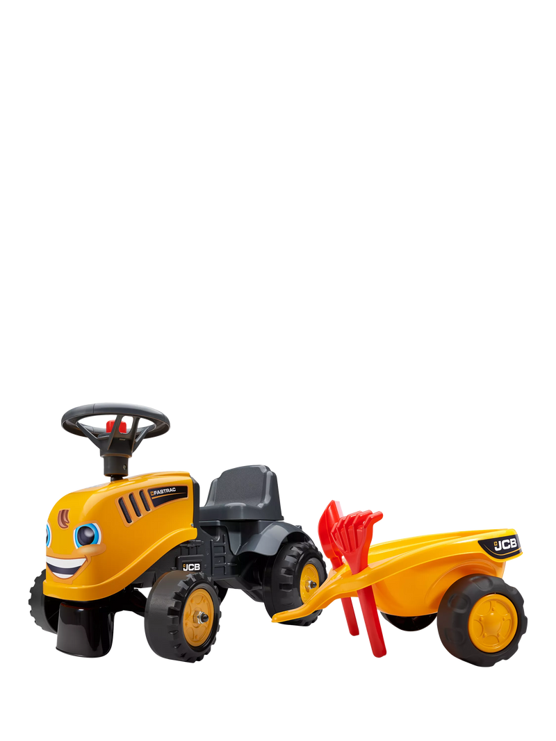 Mookie JCB ride-on toy tractor with trailer (British brand)