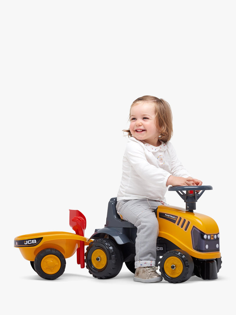 Mookie JCB ride-on toy tractor with trailer (British brand)