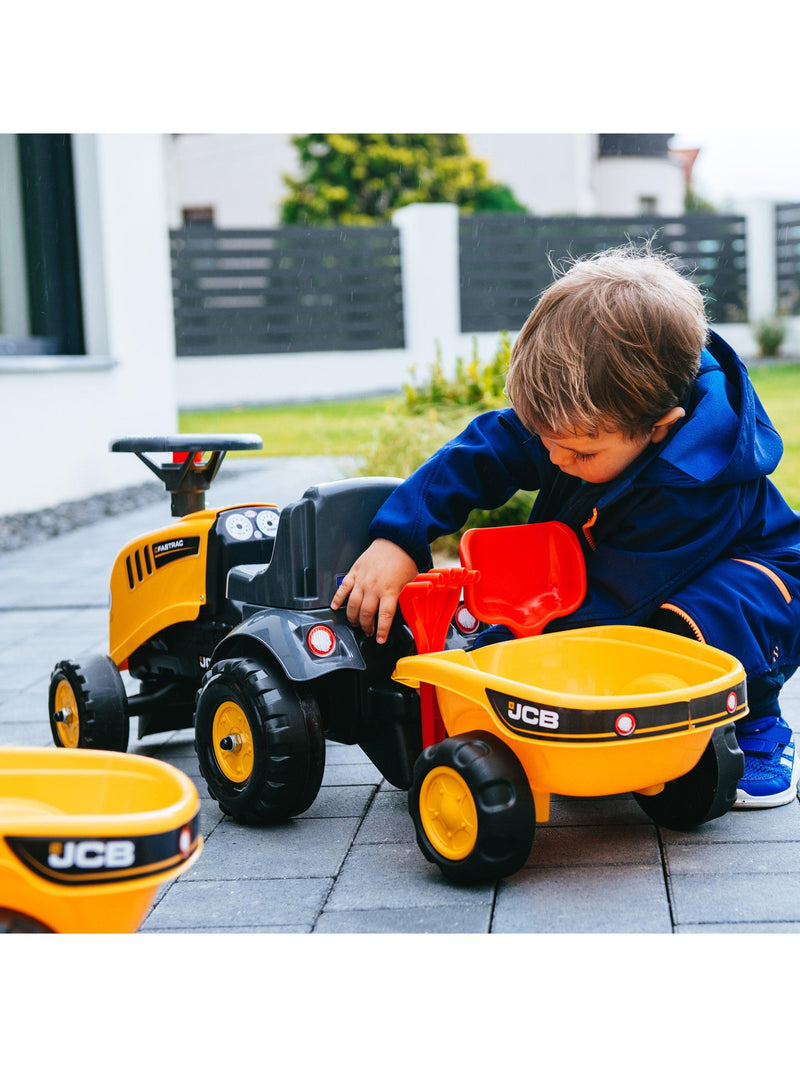 Mookie JCB ride-on toy tractor with trailer (British brand)