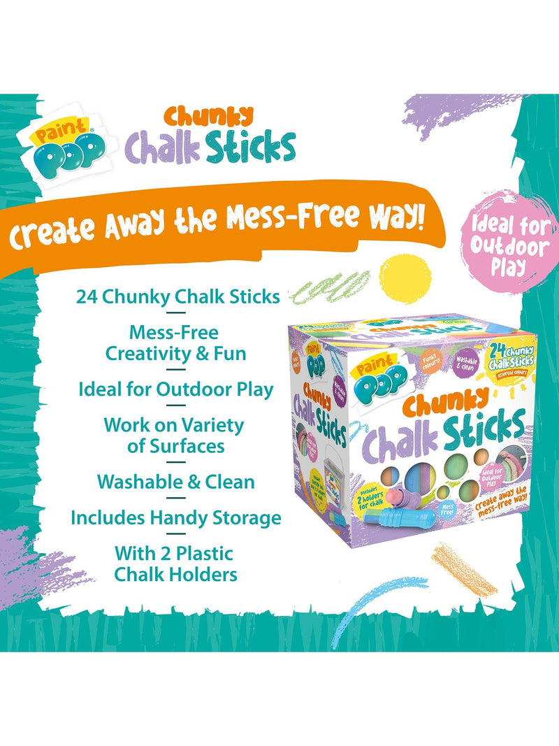 Paint Pop chunky chalk sticks 24 pack, imported from the UK