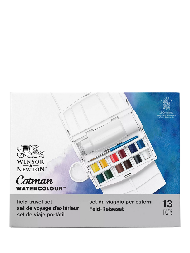 Winsor & Newton travel watercolour paint set with 12 half pans and accessories (British brand)