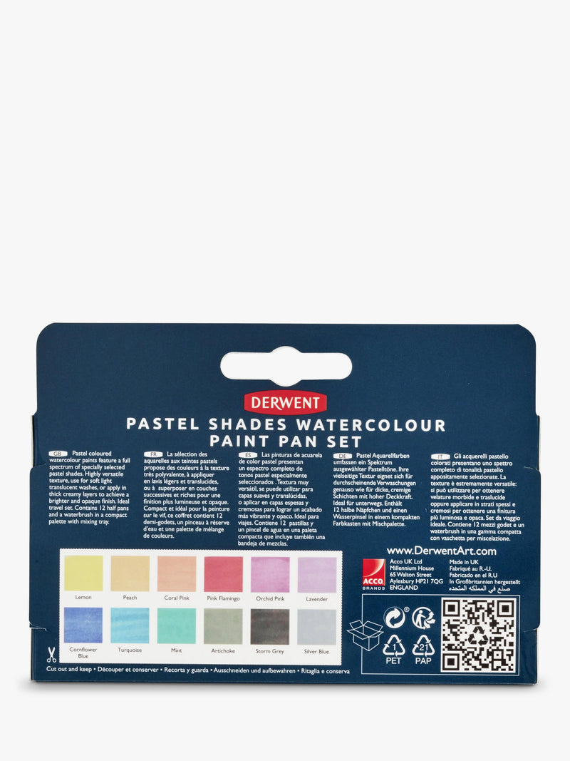 Derwent pastel shades watercolour paint set of 12 - British product
