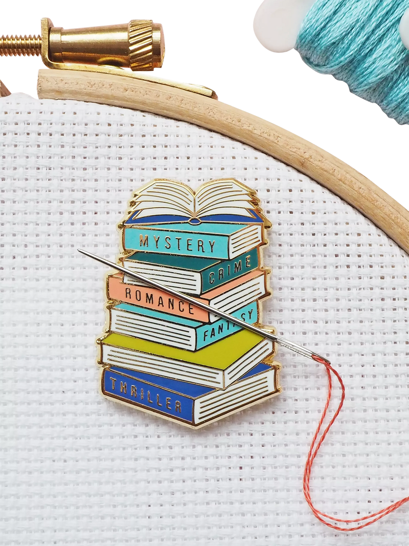 Caterpillar Cross Stitch book stack needle minder - British product