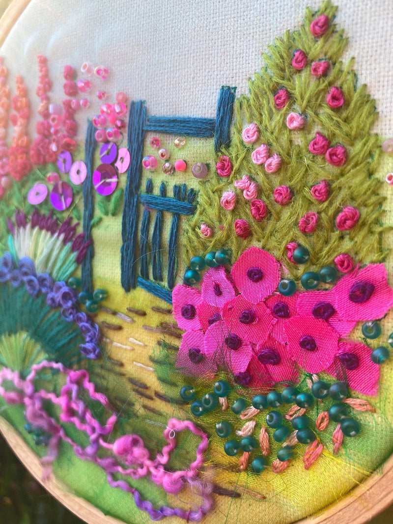 Rowandean The Garden Gate embroidery kit, imported from the UK