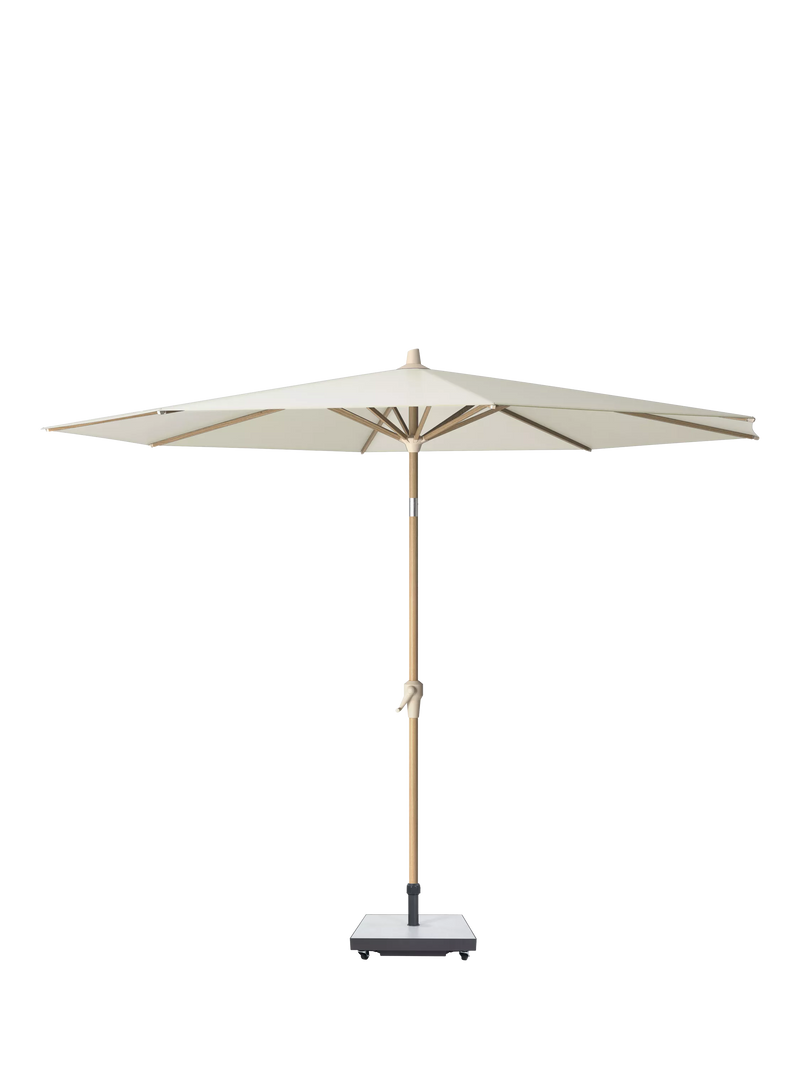 Pacific Riva Teak Wood Effect Frame Round Parasol & Base with Cover, 3m, Champagne