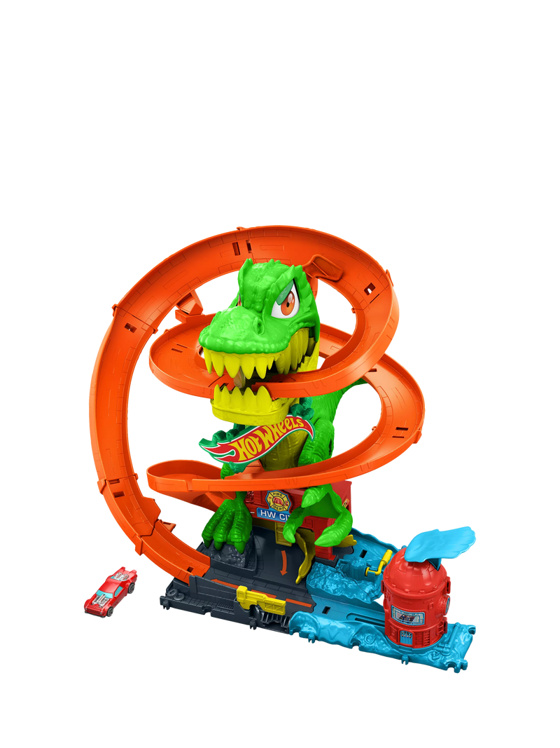 Hot Wheels City T-Rex Blaze Battle playset with firetruck, imported from the UK
