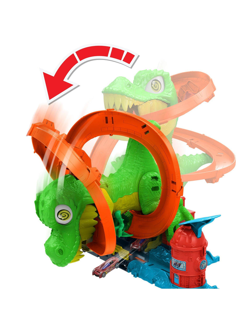 Hot Wheels City T-Rex Blaze Battle playset with firetruck, imported from the UK