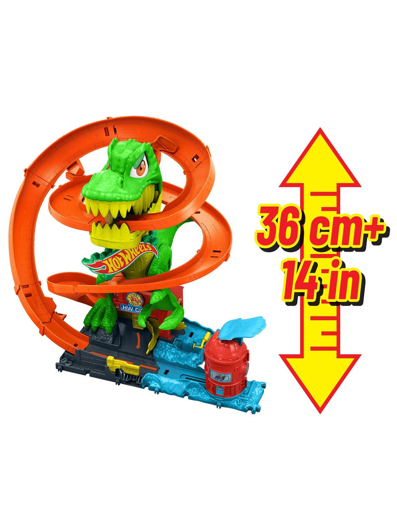 Hot Wheels City T-Rex Blaze Battle playset with firetruck, imported from the UK