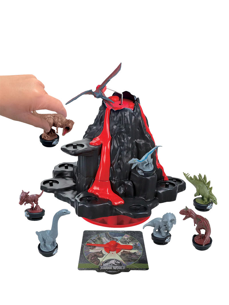 Jurassic World shaky volcano game with dinosaur figures, UK version