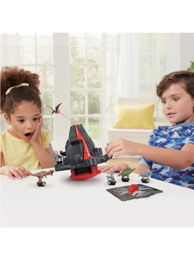 Jurassic World shaky volcano game with dinosaur figures, UK version