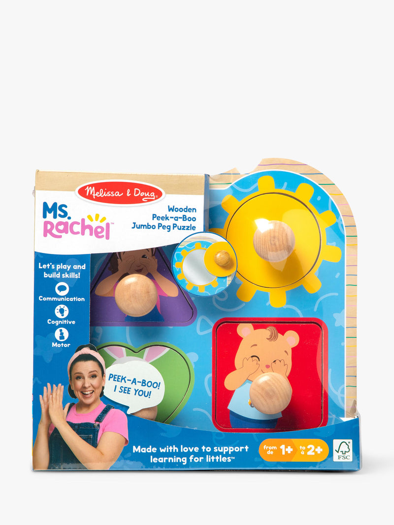 Melissa & Doug wooden jumbo peg puzzle Ms. Rachel Peek-a-Boo, UK version