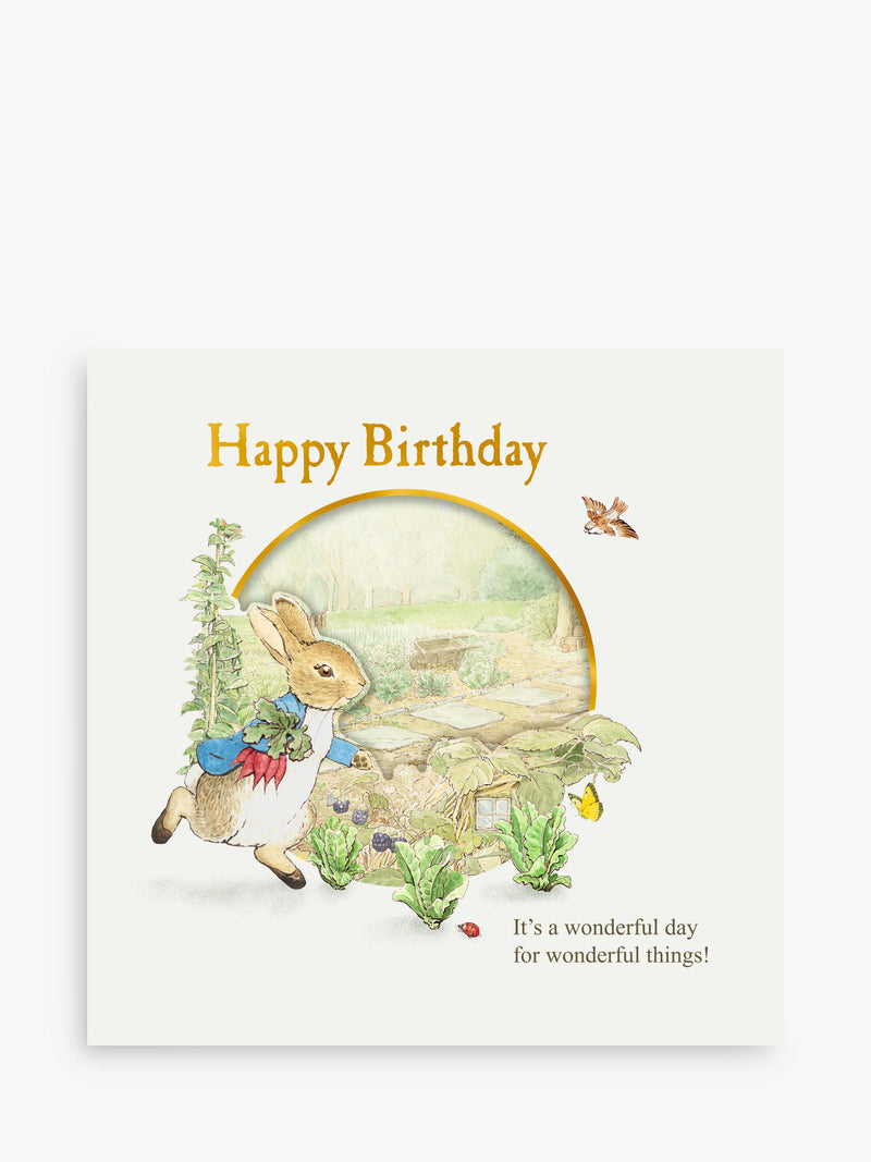 Birthday Card with Peter Rabbit and Radishes Illustration