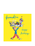 Woodmansterne grandson birthday card - boy holding tray, blue envelope (British brand)