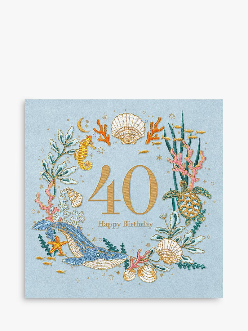 Sealife Themed 40th Birthday Card, Blank Interior with Brown Envelope