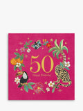 50th Birthday Greetings Card with Envelope, Blank Inside, Tropical Design
