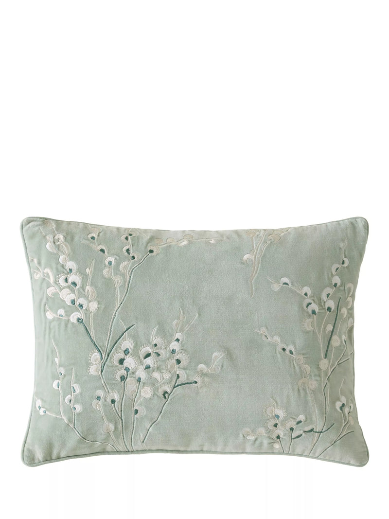 Laura Ashley embroidered cushion sage cotton velvet, imported from the UK