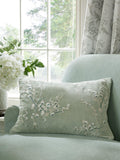 Laura Ashley embroidered cushion sage cotton velvet, imported from the UK