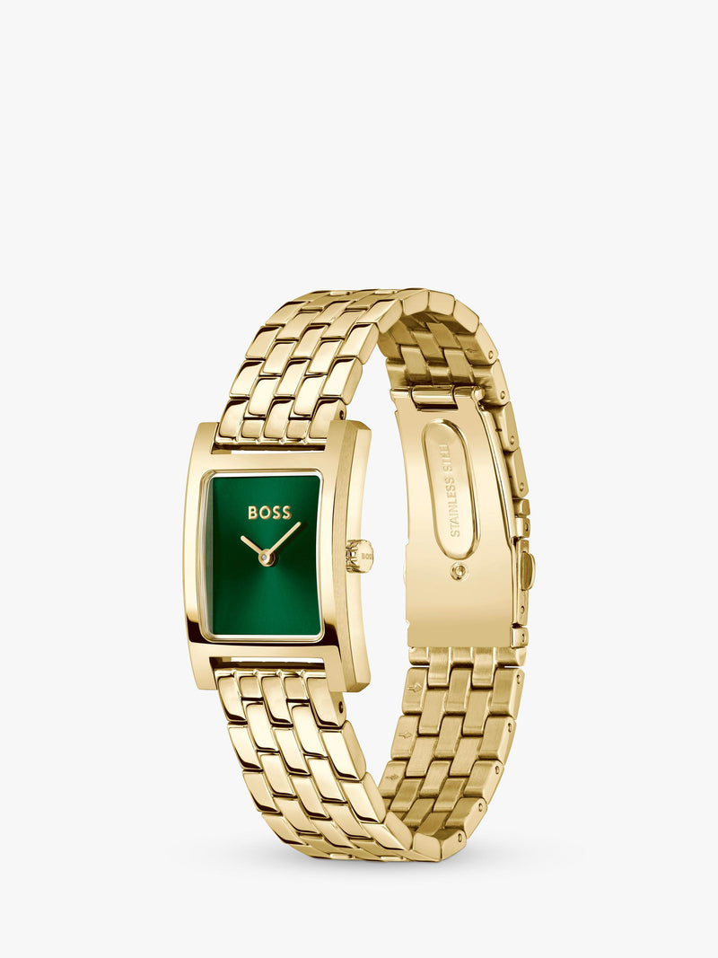 BOSS Lucy women's watch green dial gold strap (British brand)