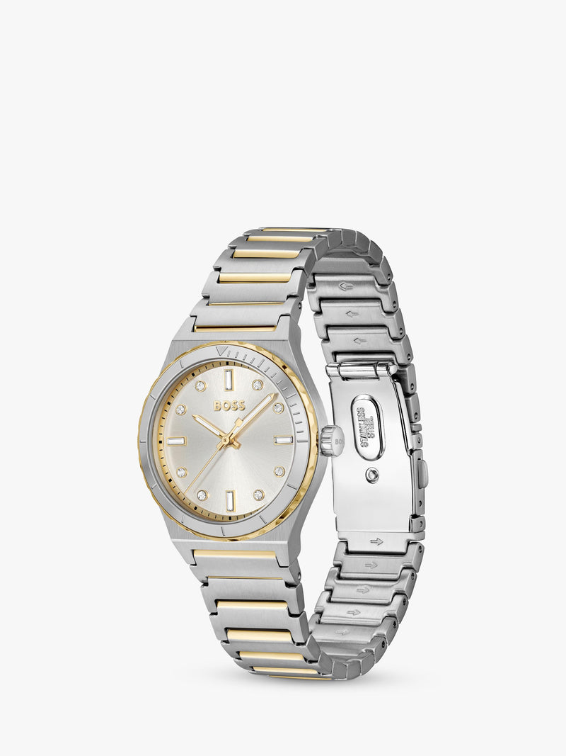 BOSS women's Candor Sport watch with crystal markers and stainless steel strap - British product