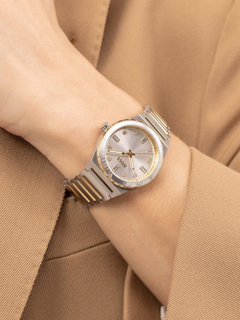 BOSS women's Candor Sport watch with crystal markers and stainless steel strap - British product