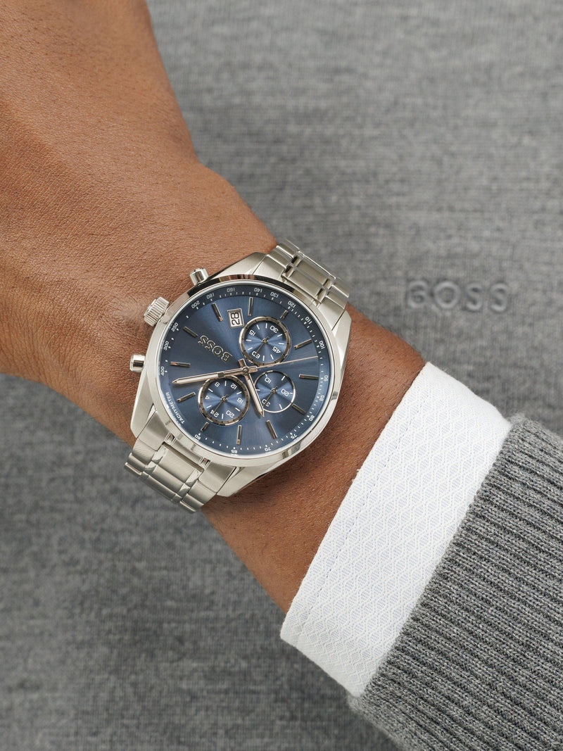 BOSS Grand Prix 44 chronograph watch blue dial, UK version
