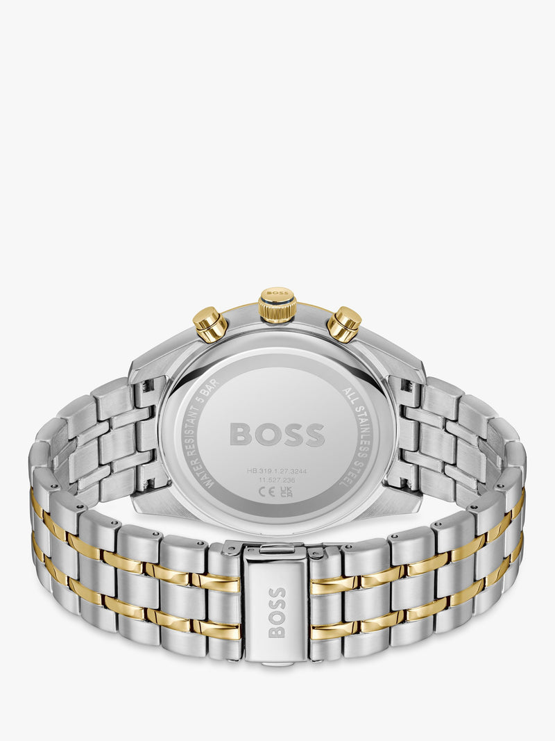 BOSS chronograph watch blue dial stainless steel bracelet, UK version