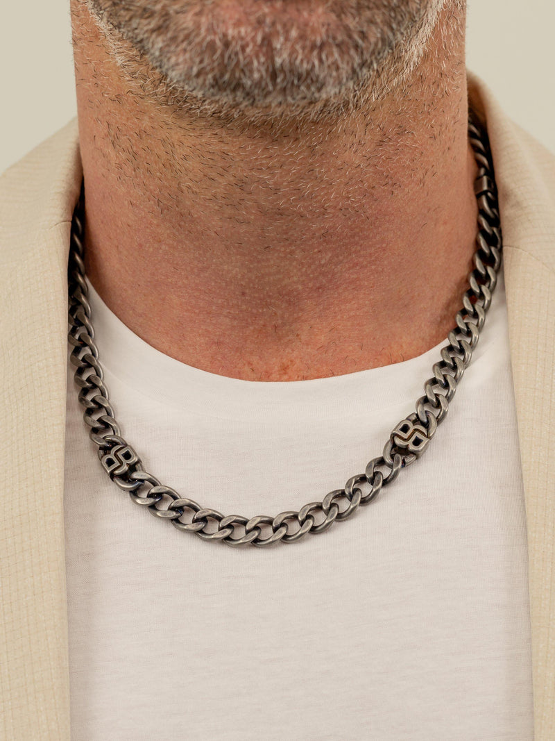 BOSS Double B curb chain necklace grey (British brand)