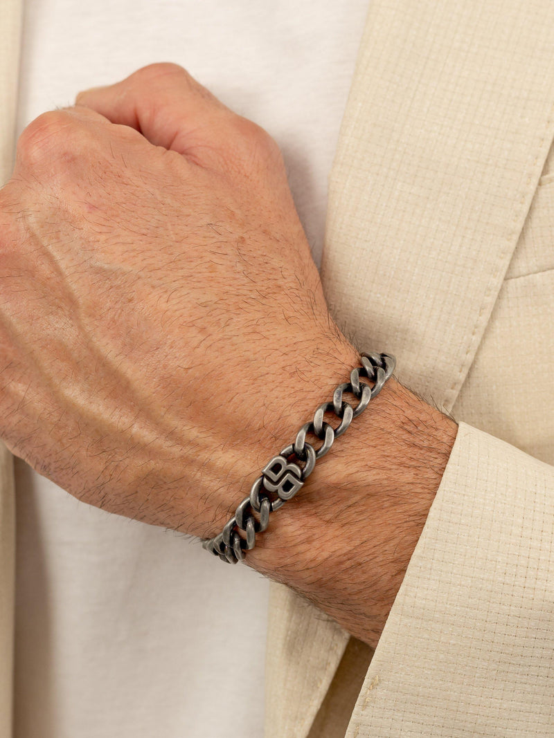 HUGO BOSS curb chain bracelet grey 190mm, UK version