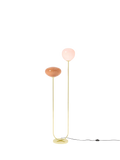 MADE floor lamp with pink glass shades and brass accents, imported from the UK