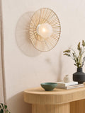 MADE Piper Weaver flush wall light with bamboo weave shade - British product