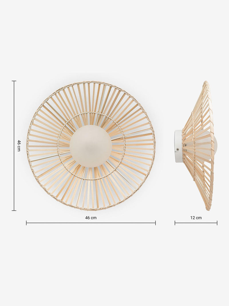 MADE Piper Weaver flush wall light with bamboo weave shade - British product