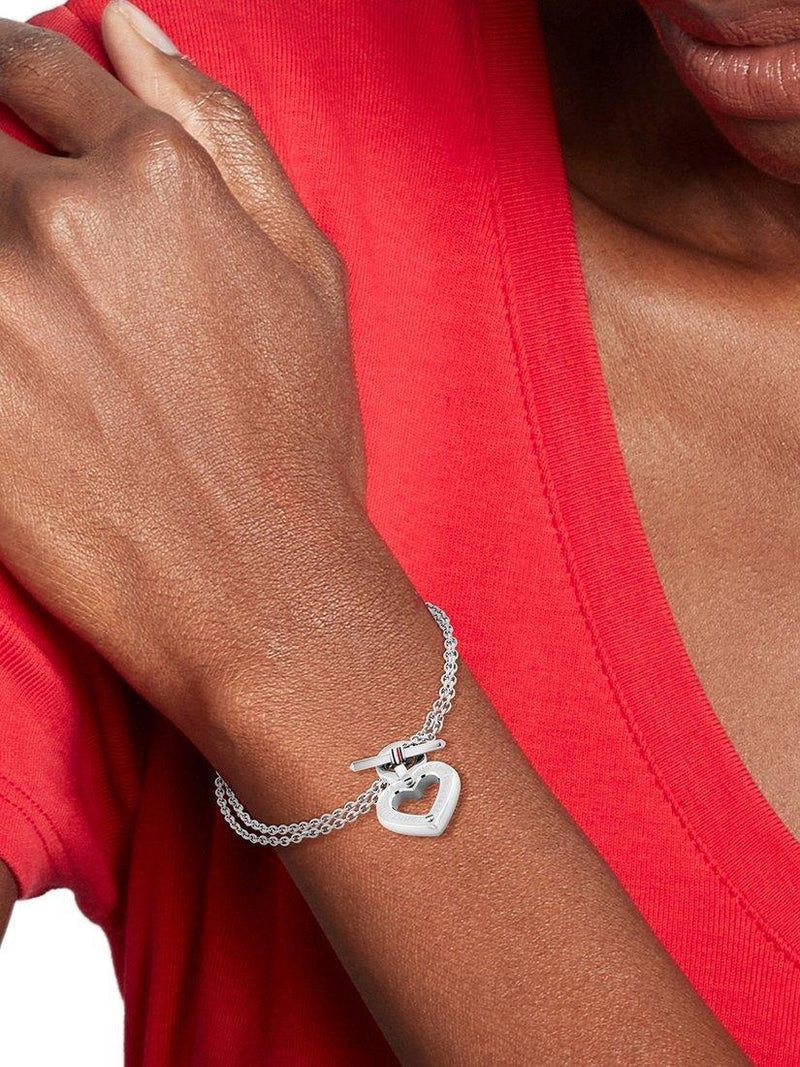 Tommy Hilfiger heart pendant chain bracelet in silver, imported from the UK
